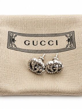Gucci Oxidized Silver Braided Knot Stud Earrings
